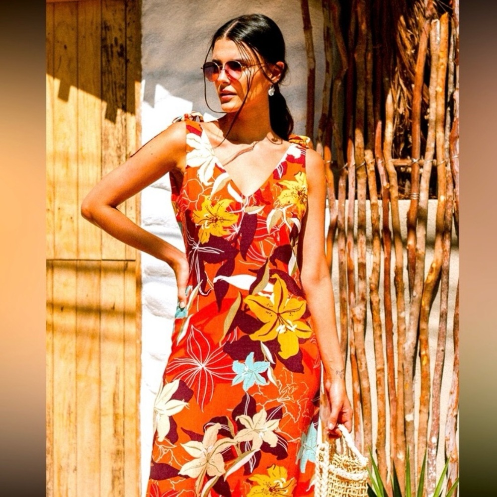 Dress - Misty Floral - Tie Shoulder - Cupshe - Tropical - Retro Vintage Vibe NWT